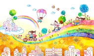 儿童节水彩插画PSD图片