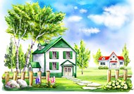 树林里的房子插画PSD图片