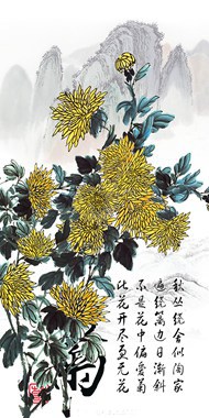 中国风菊水墨画PSD图片