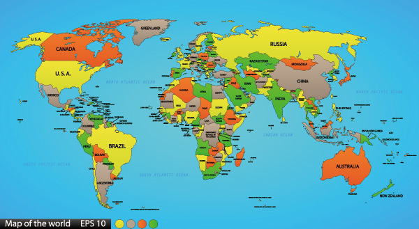 彩色世界地图矢量图片-矢量地图素材-素彩网