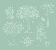 白色手绘树木矢量图