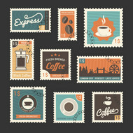 咖啡相关邮票矢量图