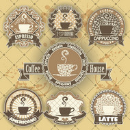花纹咖啡屋标签矢量图