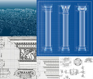罗马柱与施工图纸矢量图