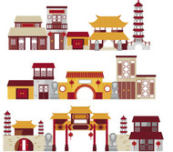 复古中国古建筑矢量图