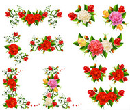 玫瑰花与花纹装饰矢量图