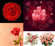 玫瑰花与心形元素矢量图