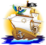 卡通海盗船插画矢量图