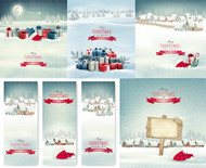 圣诞节物盒与雪景矢量图