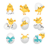 卡通雏鸡和蛋壳矢量图