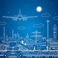 飞机与城市插画矢量图片
