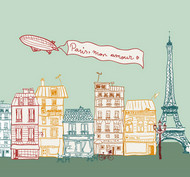 彩绘巴黎街道风景矢量图片