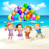 海滩玩气球的孩子矢量图片