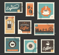 复古咖啡邮票矢量图片