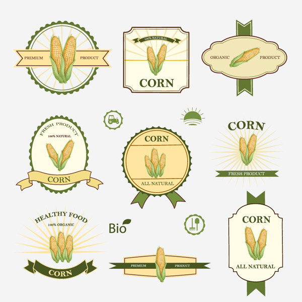玉米产品标签矢量图片