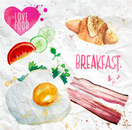 水彩绘早餐食物矢量图片