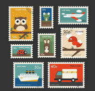 旅行与动物邮票矢量图片