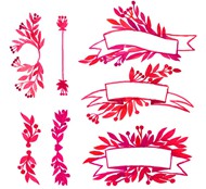 水彩丝带与花卉矢量图片