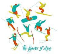 彩绘滑雪姿势矢量图片