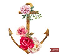 水彩玫瑰和船锚矢量图片