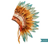 水彩印第安酋长帽矢量图片