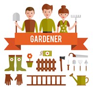 花园工具和园丁矢量图片