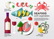 海鲜食品和蔬菜矢量图片