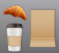 咖啡和牛角面包矢量图片