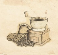 手绘研磨咖啡机矢量图片