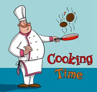 卡通烹饪中的厨师矢量图片