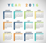 2016年彩色年历矢量图片