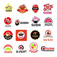 寿司美食标签矢量图片
