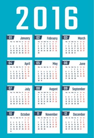 2016年日历表矢量图片