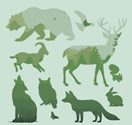 森林动物叠影矢量图片