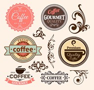 花纹和咖啡标签矢量图片