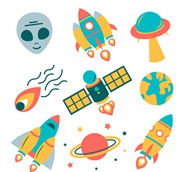 火箭飞碟与外星人矢量图片