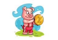 卡通拿金币的猪矢量图片
