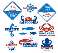 蓝色系海产品标签矢量图片