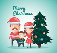 圣诞树和圣诞家庭矢量图片