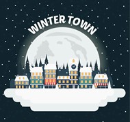 卡通冬季城镇矢量图片