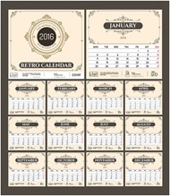 简洁2016年日历矢量图片