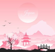 日式风格风景插画矢量图片