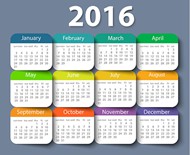 彩色2016年日历矢量图片