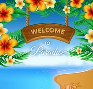 热带花卉度假海报矢量图片