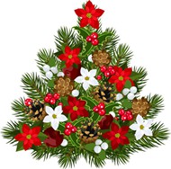花卉装饰圣诞树矢量图片