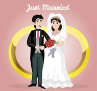 戒指和新娘新郎矢量图片