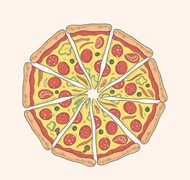 香肠披萨俯视图矢量图片