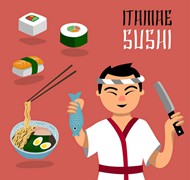 日本厨师和料理矢量图片