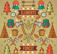 森林露营元素插画矢量图片
