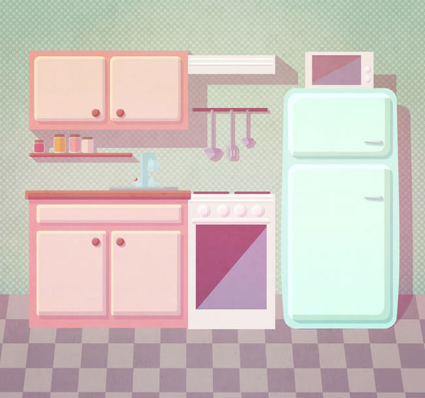 整洁厨房插画矢量图片